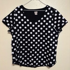 Chico’s Size 2 (12/14) Black White Polka Dot Textured Top